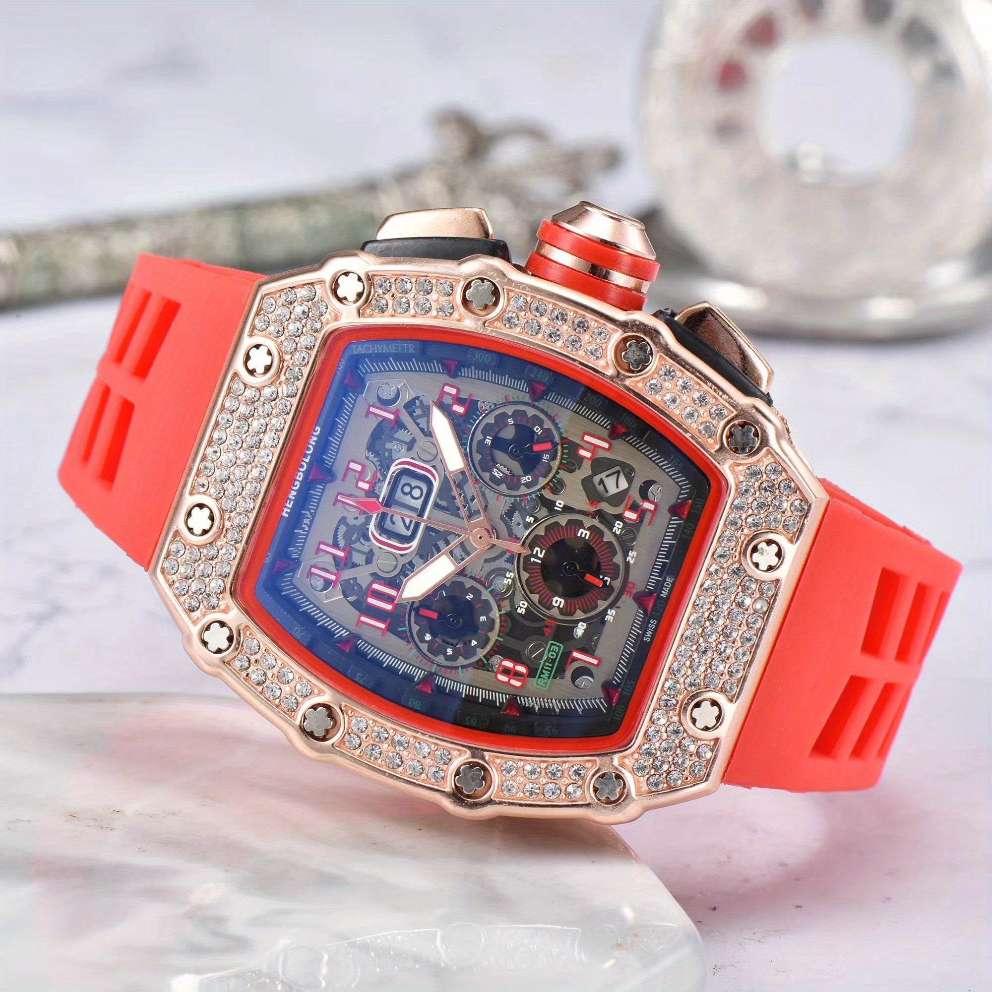 Hollow Ghost Head Rhinestone Men's Watch