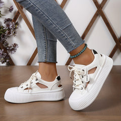 Women's Solid Sneakers Lace Up Low Round Toe Side Hollow Out Skate Shoes