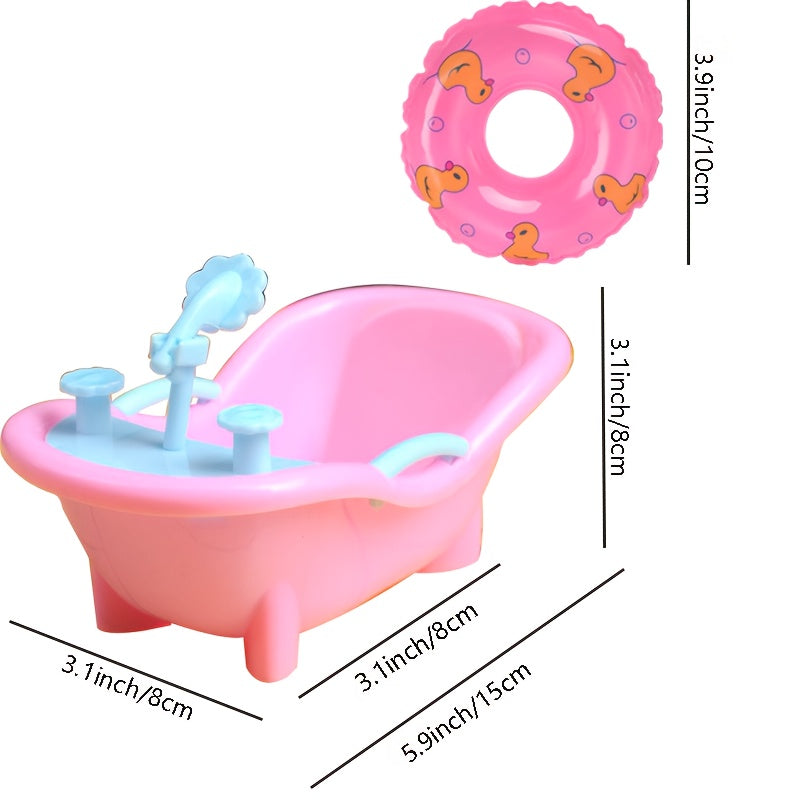 Bathroom Toy Set with Bathtub and Swimming Ring for Dolls