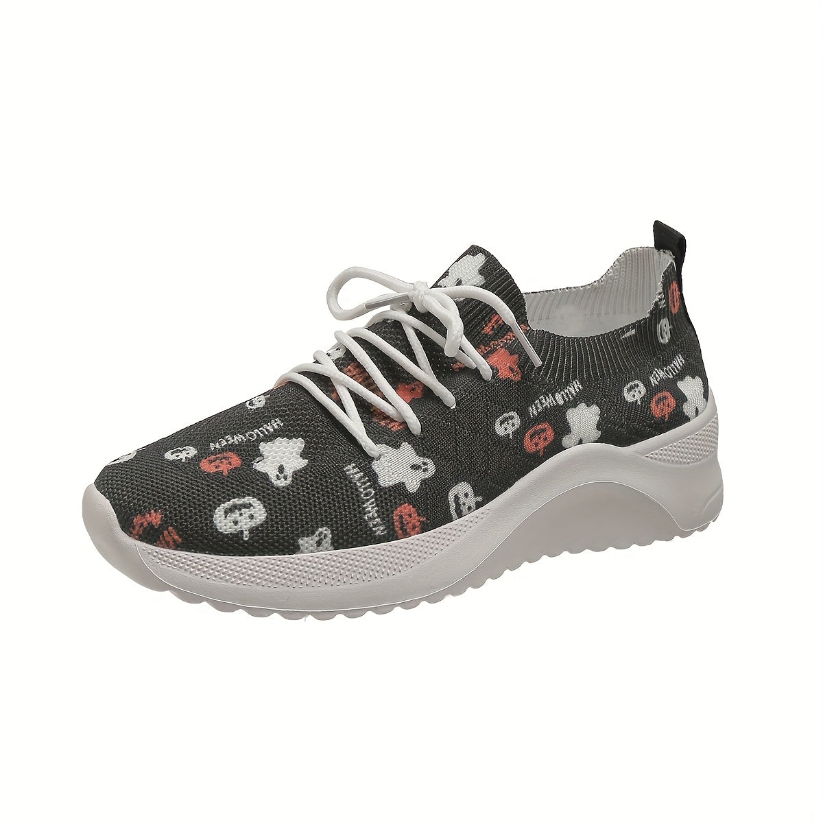 Halloween Pumpkin & Ghost Print Mesh Sneakers
