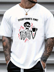 Skeleton Print Men's Graphic Crew Neck Tshirt for Summer