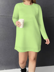  Solid Long Sleeve Round Neck Tee Dress