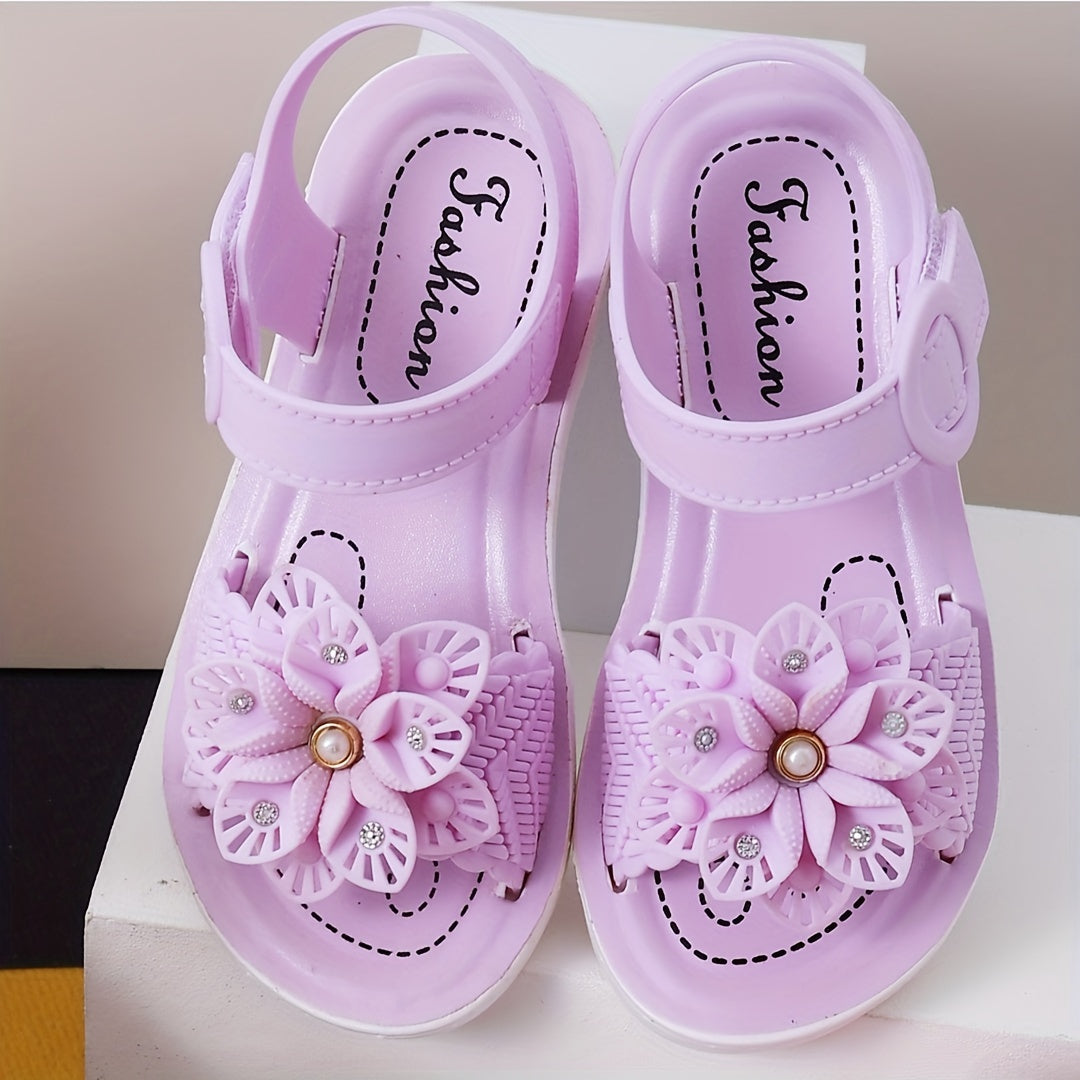 Flower Solid Open Toe Sandals for Baby Girls Breathable Non-Slip Sandals