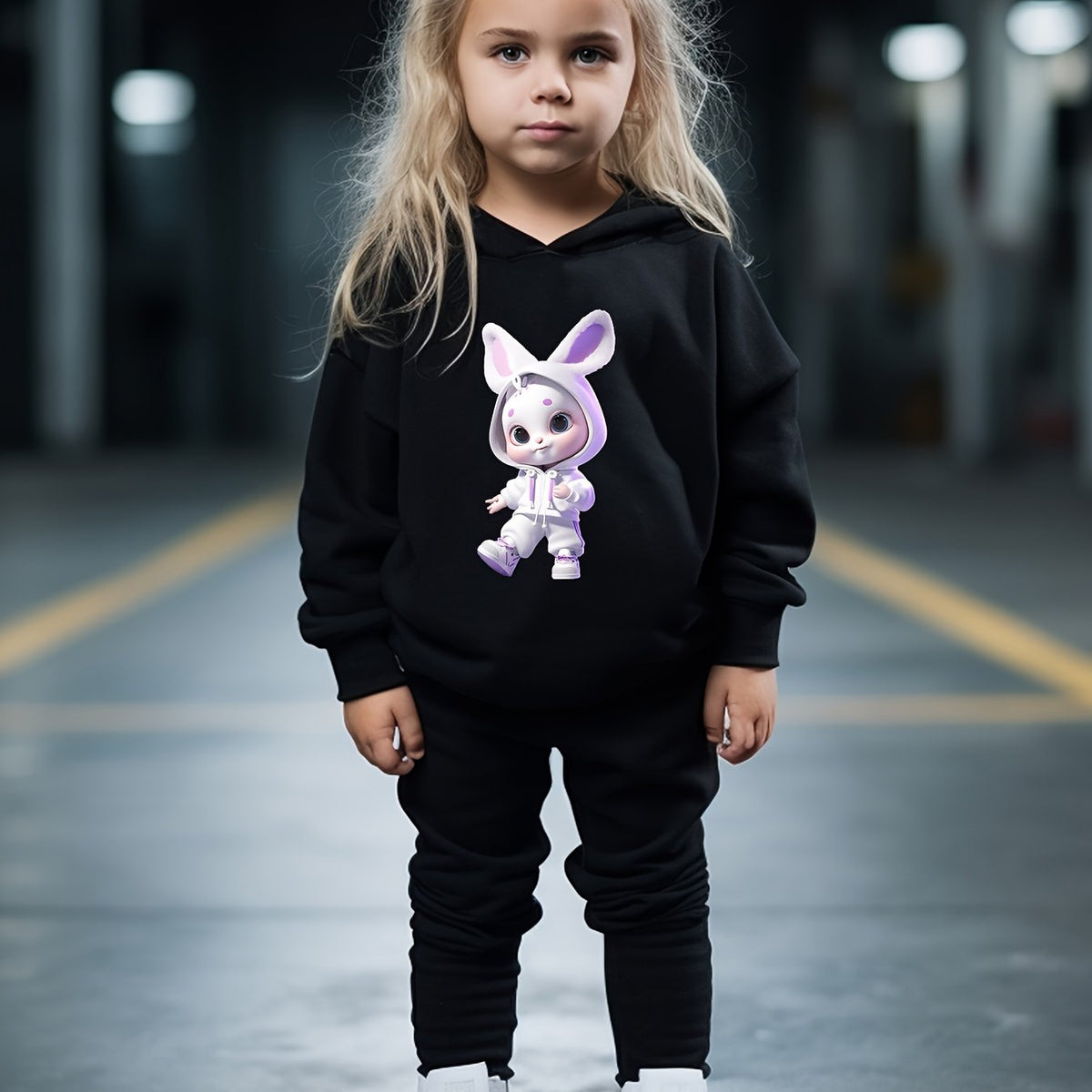 OERYUI Bunny Print Activewear Set for Girls Boys, Hoodies Pants Set