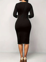  Colorblock Leopard Print Long Sleeve Round Neck Midi Dress