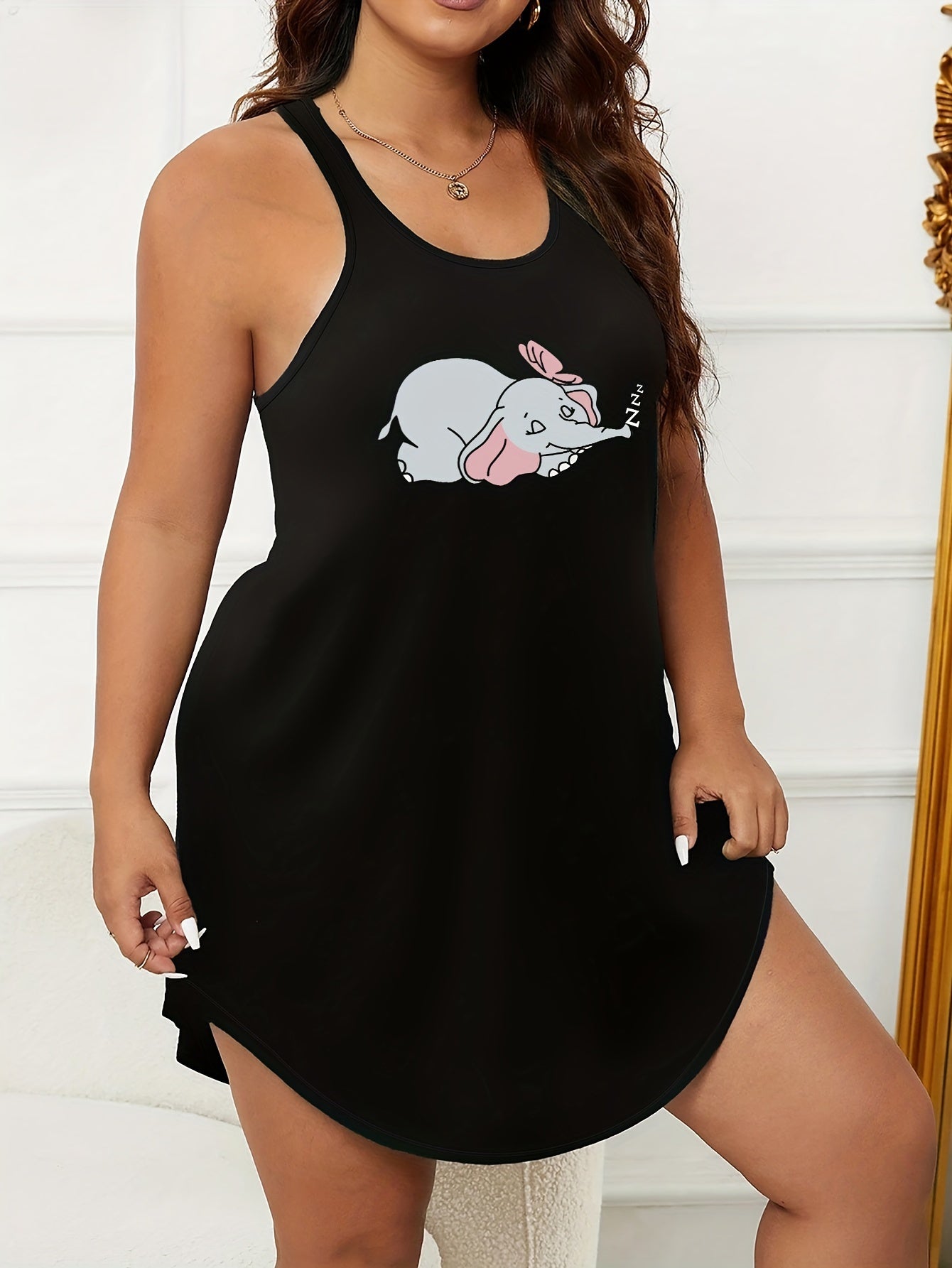  Elephant Print Sleep Dress Medium Stretch Tank