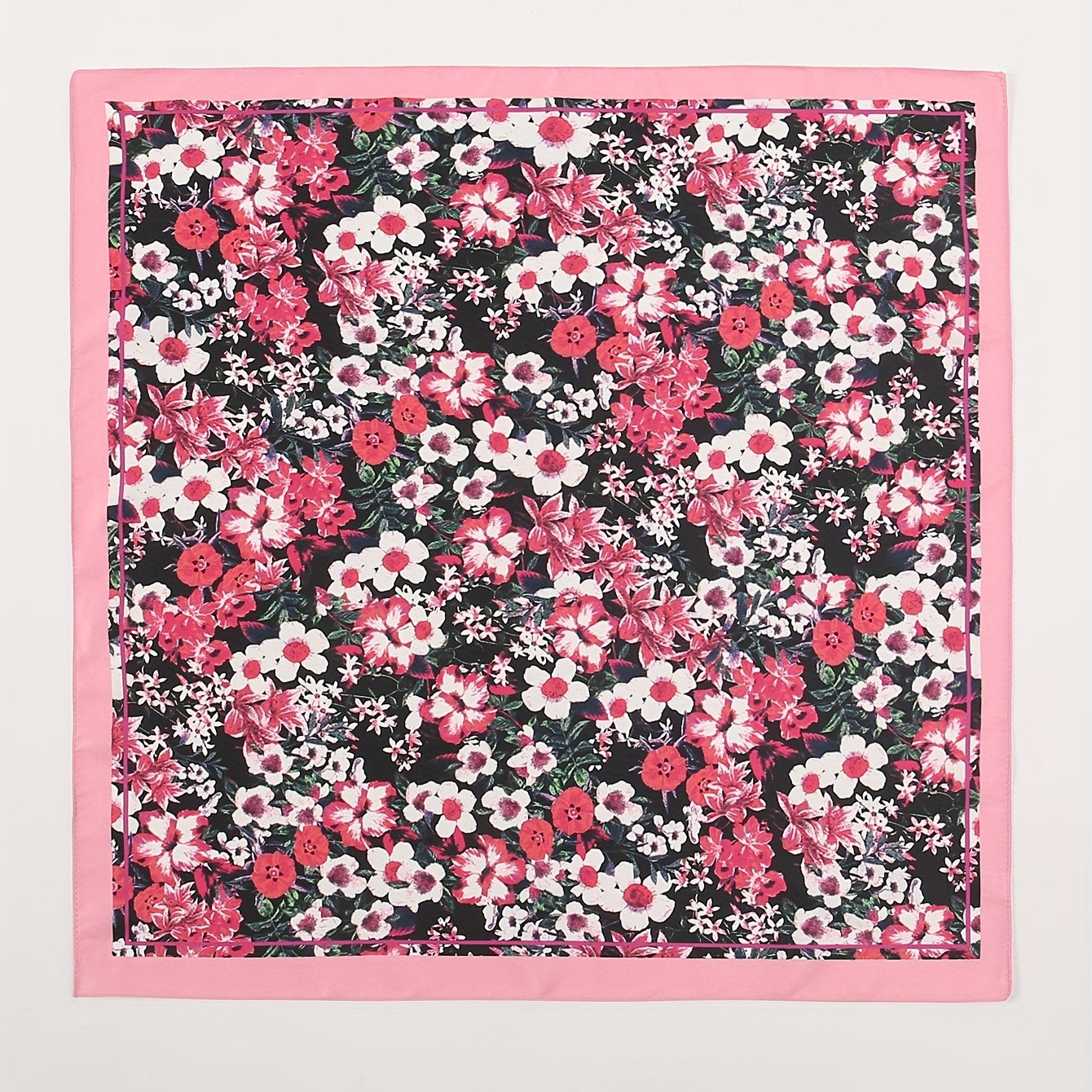 Red Flower Print Square Scarf Bandana Vintage Windproof Head Wrap