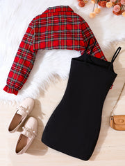 Girl's Plaid Cardigan & Sundress Set for Spring Summer