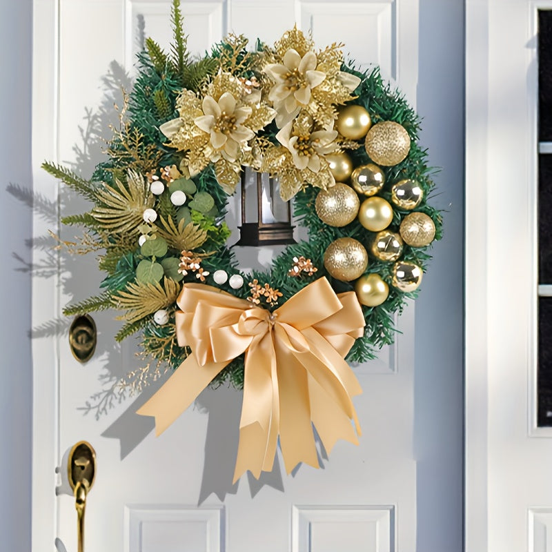 Golden Christmas Ball Pine Needle Garland Window Door Hanging Decoration