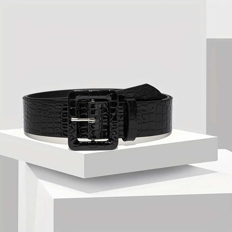 Leopard Print Stone Pattern Embossed Wide Belt for Women