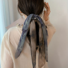 Smudged Ribbon Hair Tied Bun Ponytail Braided Rope Bow Scrunchie Accessories
