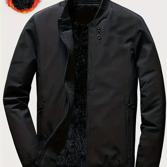 Men's Sherpa Lined Stand Collar Jacket with Zipper