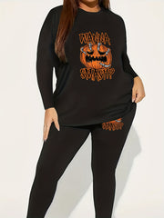  Halloween 2pcs Set Women's Plus Graphic Print Tee & Leggings Set