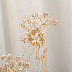 Alloy Leaf Pearl Hair Comb Crystal Inlaid Bridal Insert Comb