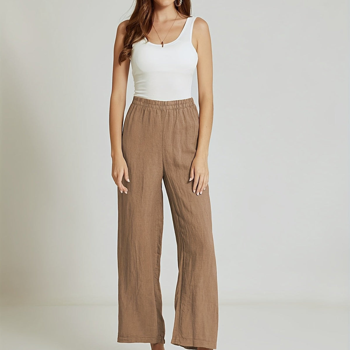 Wide Leg Loose Trousers Elastic Waist Casual Pants