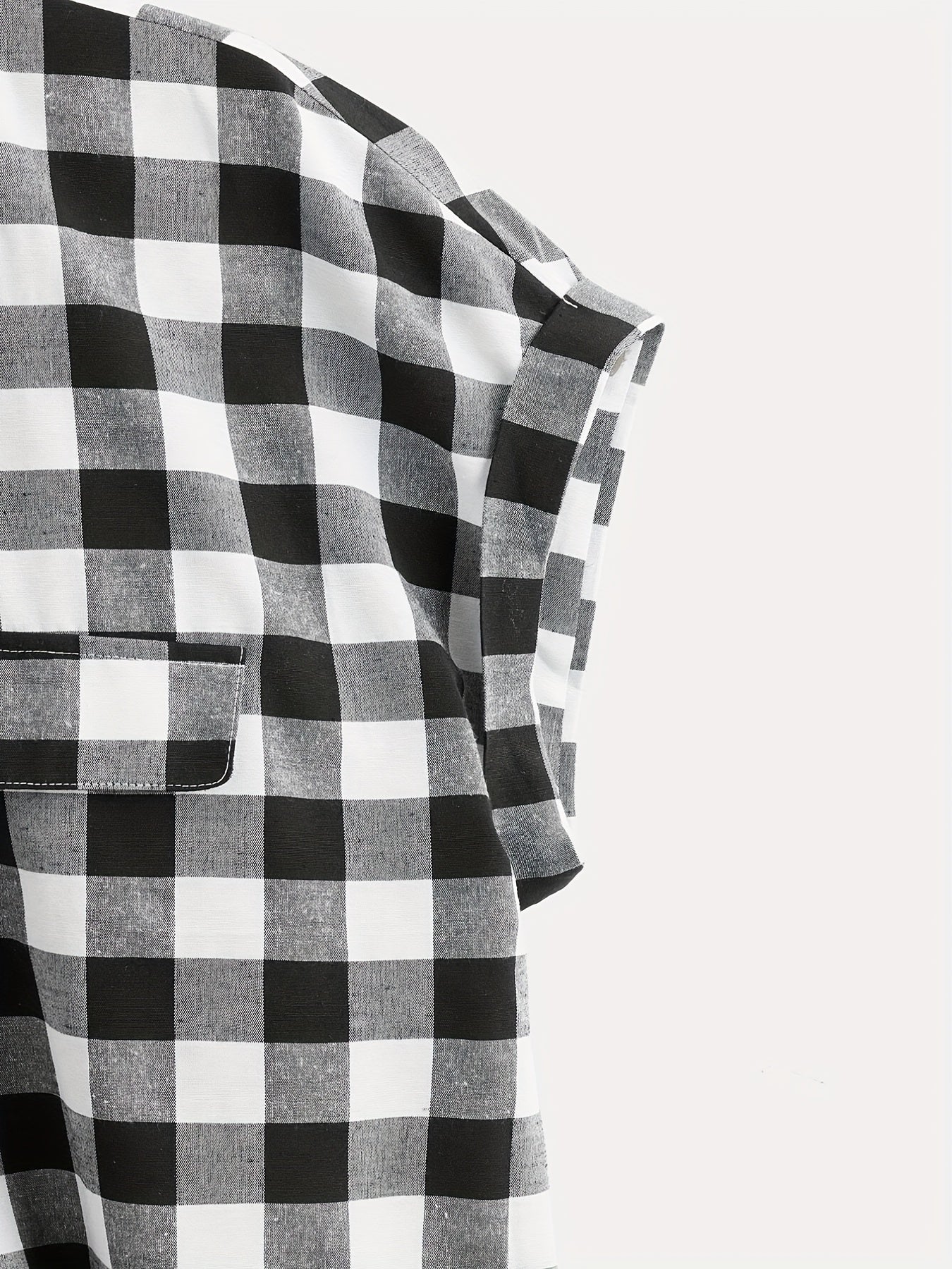  Gingham Print Button Up Bat Sleeve Blouse