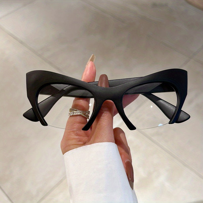 Clear Lens Cat Eye Glasses Men Women Semi Rimless Anti Light Stylish Eyewear