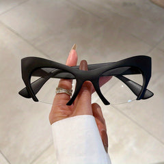 Clear Lens Cat Eye Glasses Men Women Semi Rimless Anti Light Stylish Eyewear
