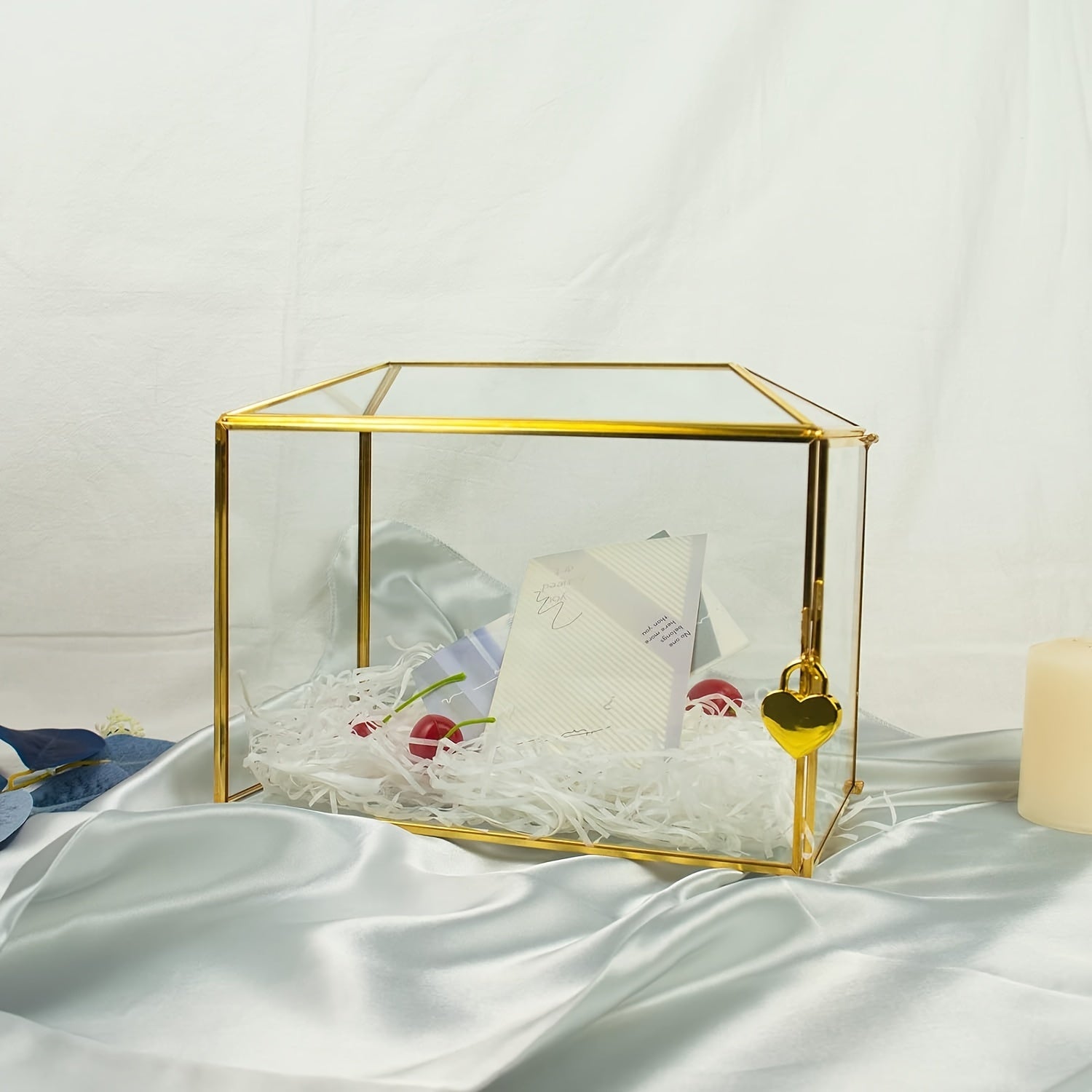 Golden Glass Cards Box For Wedding Reception Large Geometric Decorative Box