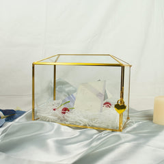 Golden Glass Cards Box For Wedding Reception Large Geometric Decorative Box