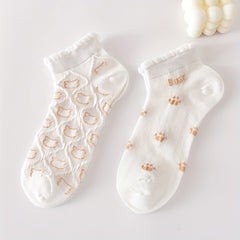 5 Pairs Cartoon Bear Print Socks & Ankle Socks Women's Stockings