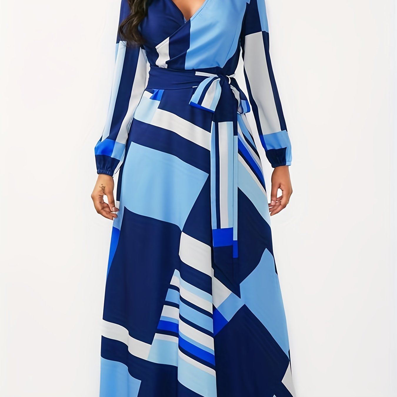  Sexy Dress Random Geometric Print V Neck Wrap Dress
