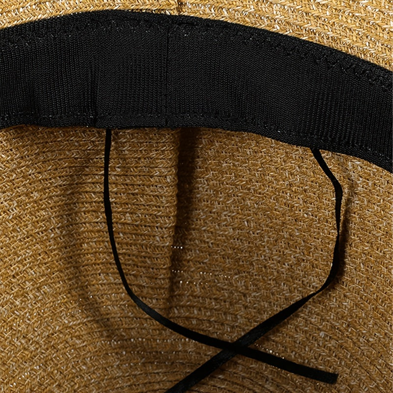 Khaki Wide Brim Bucket Hat Sunscreen Straw Lightweight Cap