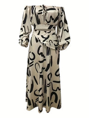 Abstract Graphic Print Off Shoulder Two piece Set