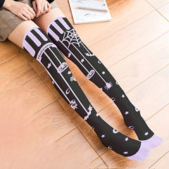 Butterfly & Spider Print Over The Knee Socks Halloween Party Stockings