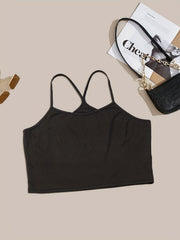  Ribbed Crop Cami Top Plain Round Neck