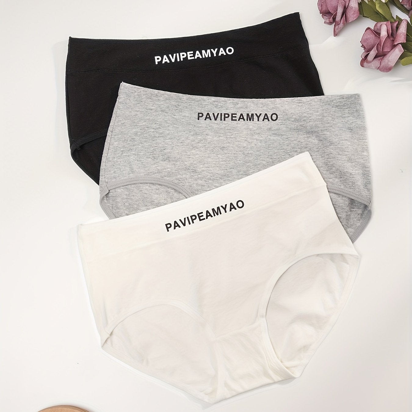3pcs Letter Print Briefs Comfy & Breathable Panties Women's Lingerie