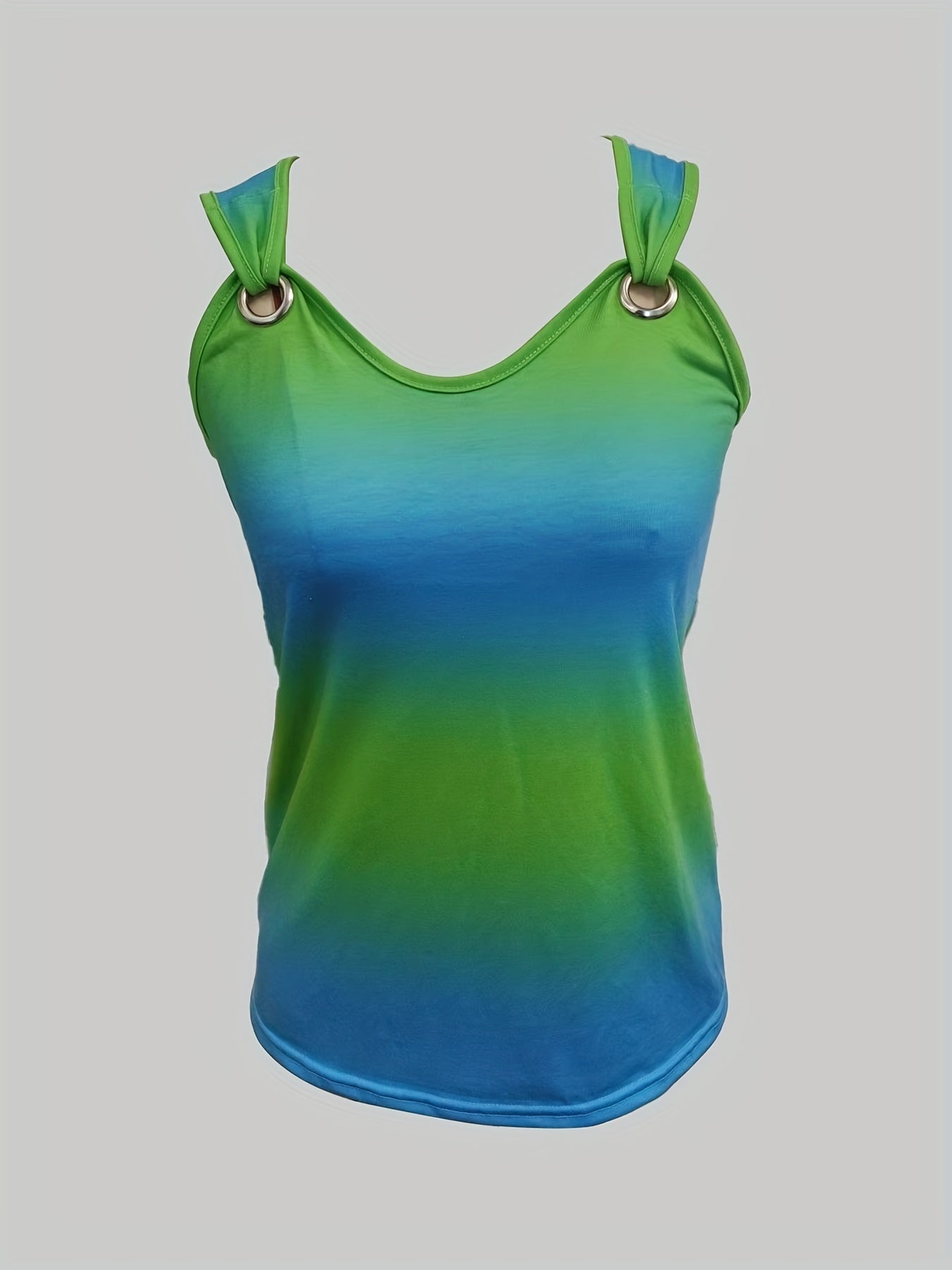 Gradient Print Ring Tank Top Sleeveless Crew Neck Summer Top