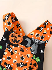 Toddler Girls Halloween Pumpkin Stripe Jumpsuit with Pocket