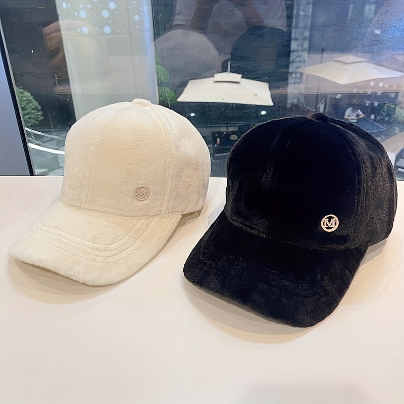 Iron M Label Baseball Cap Solid Warm Plush Sun Hat Thickened Lightweight