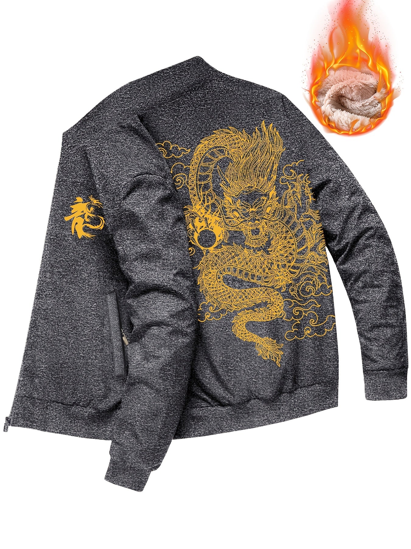 Vintage Oriental Dragon Print Zip Up Jacket
