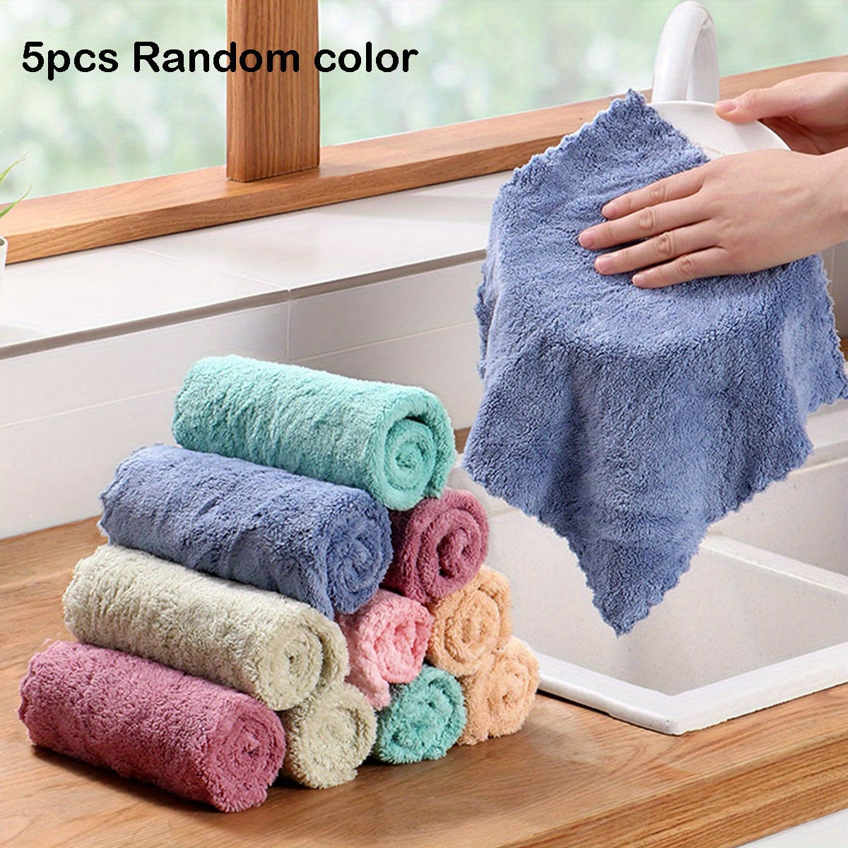 10pcs Bamboo Fiber Dishcloth Household Kitchen Absorbent Towel