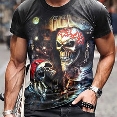 Skull 3D Pattern Print Men's Short Sleeve T-shirt Graphic Tee