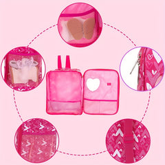 Pink Doll Carrier Backpack with Heart Window & Adjustable Straps for Toy Dolls