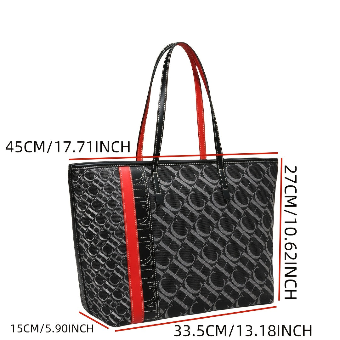 Vintage Tote Bag Zipper Closure Red Geometric Circle Pattern