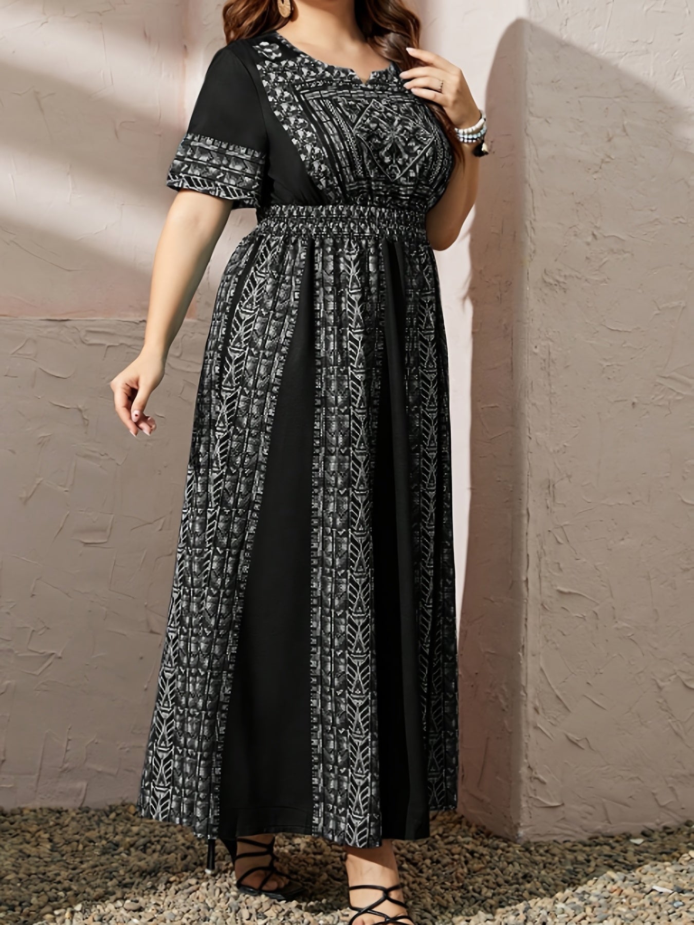  Ethnic Style Kaftan Dress Women's Plus Print Maxi Jalabiya Dress