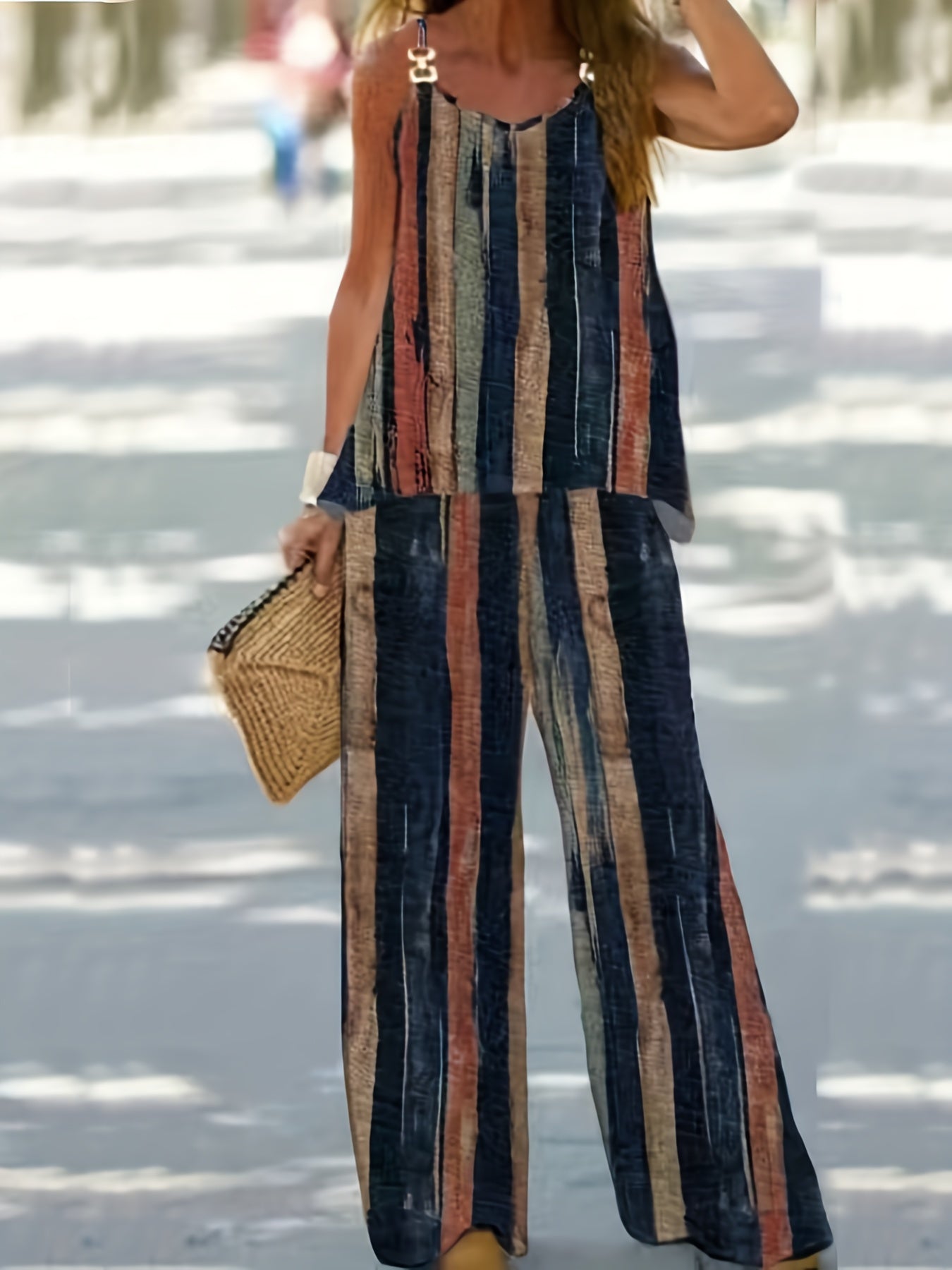 Tie Dye Stripe Print Cami Top & Pants Set