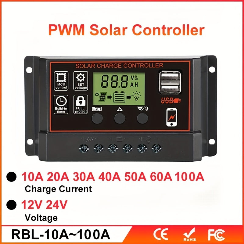 12V 24V Auto LCD Solar Regulator Dual USB 5V