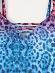  Sexy Swimsuit Ombre Leopard Print V Neck Padded One Piece