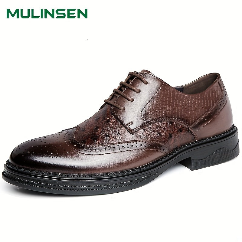 Men's Leather Brogue Oxford Shoes Lace up Formal Dress Shoes