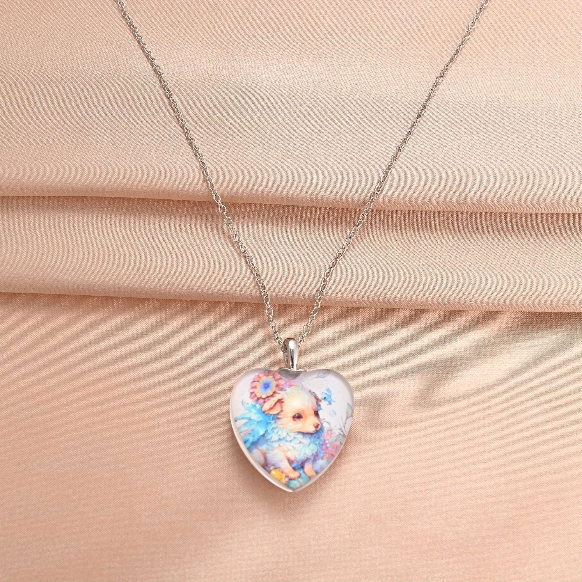 Puppy Crystal Pendant Necklace for Women Girls Children