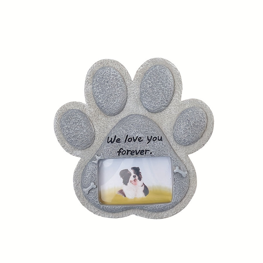 Paw Shaped Pet Memorial Stone with Photo Frame for Dogs or Cats