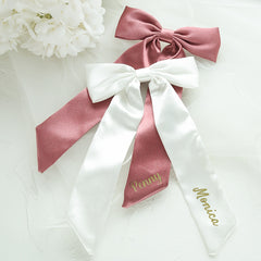Custom Ivory Satin Hair Bow & Monogram Barrette Bridal Accessory