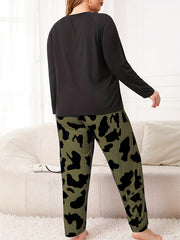 Eyelash & Cow Print Tee & Pants Pajamas Set