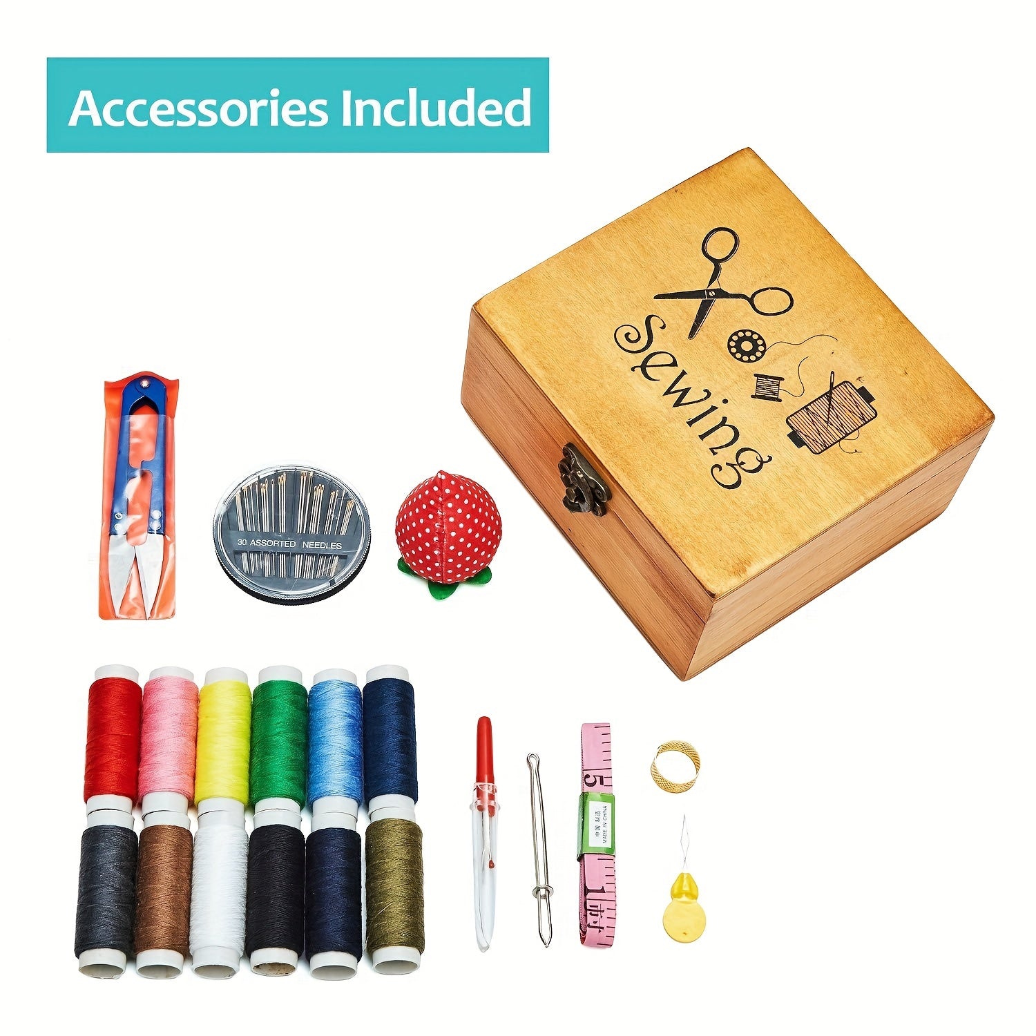 Wooden Sewing Kit Box For Adults with Accessories