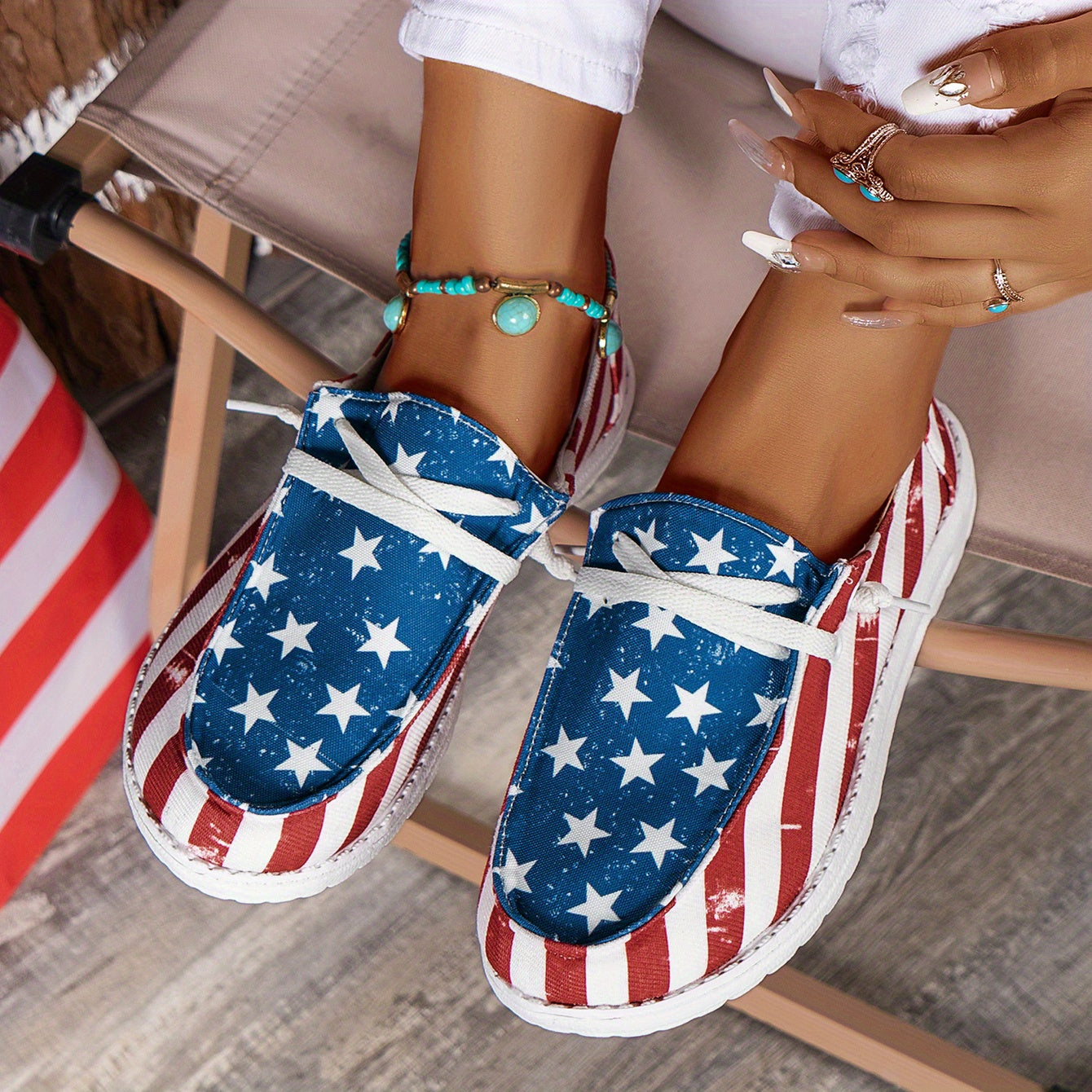 Women's Flag Pattern Canvas Low Top Slip-On Loafers for the 4th of July